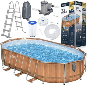 Каркасный бассейн Bestway 56719 20241 л 610х366х122 см с подсветкой, гидромассажем, картриджным фильтром и лестницей (LN7-56719)
