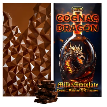 Шоколад молочний Lorizio з родзинками, корицею та коньяком "COGNAC DRAGON" 100 г