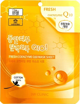 Тканевая маска для лица с коэнзимом 3W Clinic Fresh Coenzyme Q10 Mask Sheet 1x23g (902488-886232-2)