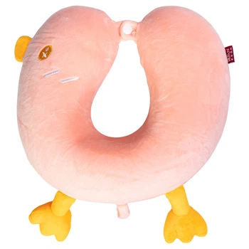 Подушка для шеи Duck U-образная детская ортопедическая с эффектом памяти memory foam мягкий плюш утенок удобная для путешествий поездок в самолете и поезде легкая компактная для дома Розовый