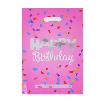 Набір святкових подарункових пакетів «Happy Birthday» поліетилен-фольга 10 шт 16х24 см Рожевий (S-2012)