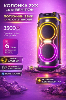 Портативная колонка ZXX с караоке и 2 микрофонами, Bluetooth, TWS, FM, USB, мощный бас, LED подсветка