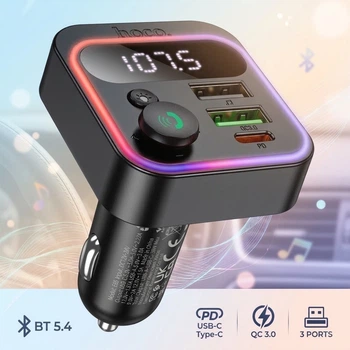 FM-модулятор HOCO E85 Tiger BT 5.4 с быстрой зарядкой PD/QC и 3 портами USB/Type-C