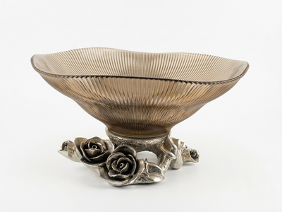 Фруктовниця 33 см Royal Art Home Accessories Murano Collection скляна на сріблястій підставці з трояндами