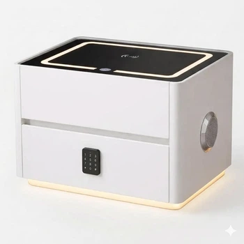 Смарт-тумба QYJXF02 (47х39х48 см) з екошкіри з LED-підсвіткою, USB, датчик руху, бездротова зарядка, Bluetooth-аудіо, Біла