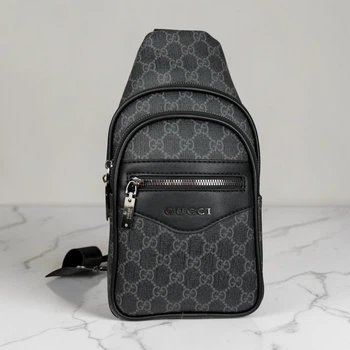 Мужская сумка бананка стиль Гуччи на грудь, сумка-бананка слинг Gucci премиум качество