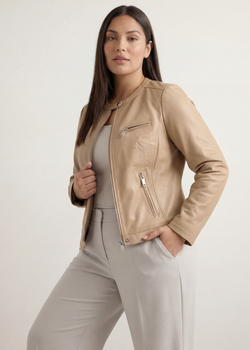 OCHNIK Жіноча шкіряна куртка PLUS SIZE KURDS-0154L-1B 3XL бежева