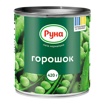 Горошок зелений консервований Руна 420 г