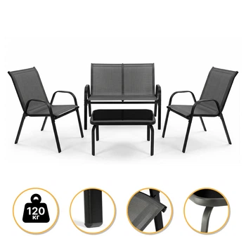 Комплект садових меблів для відпочинку на 4 осіб LEOBRO Comfort Set (LB-1056) 2 крісла, диван та столик, графітові