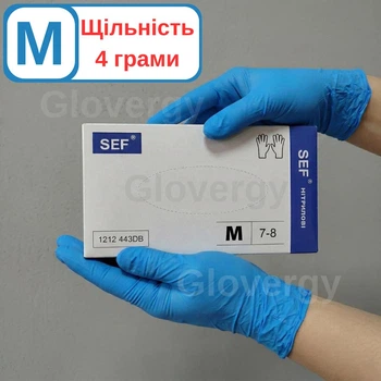 Перчатки нитриловые (4 г.) SEF синего цвета размер M, 100 шт.