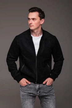 Куртка бомбер замшева комір стійка чоловіча 2XL чорна 5218880s4