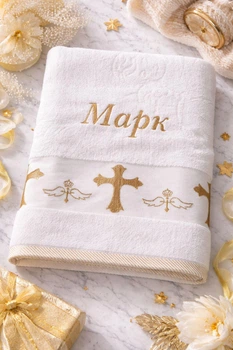 Іменна крижма з вишивкою (Хрестильний рушник) "Марк" розмір 70 см 140 см (можна будь-яке ім’я на замовлення)