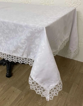 Скатертина Masali поліестер з мереживом 110х160 Model 512 White