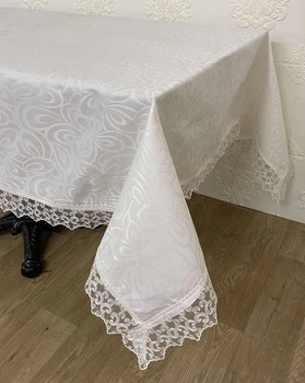 Скатерть Masali полиэстер с кружевом 160х300 Model 514 Cream