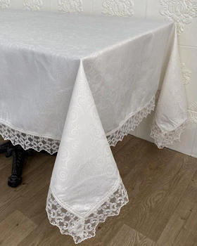 Скатерть Masali полиэстер с кружевом 160х220 Model 515 Cream