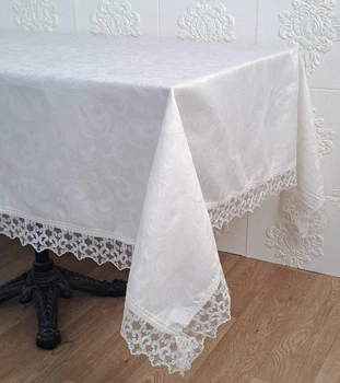 Скатерть Masali полиэстер с кружевом 160х350 Model 512 Cream