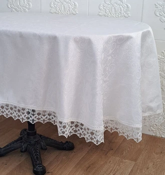 Скатерть Masali полиэстер с кружевом 160х260 ovale Model 515 Cream