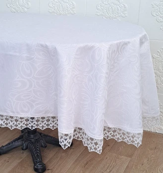 Скатерть Masali полиэстер с кружевом 160х260 ovale Model 514 White
