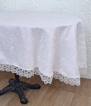 Скатерть Masali полиэстер с кружевом 160х220 ovale Model 512 Cream