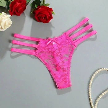 Трусики жіночі стрінги мереживні з декором бантик Honey Fashion Accessories S яскраво-рожевий (2-114)