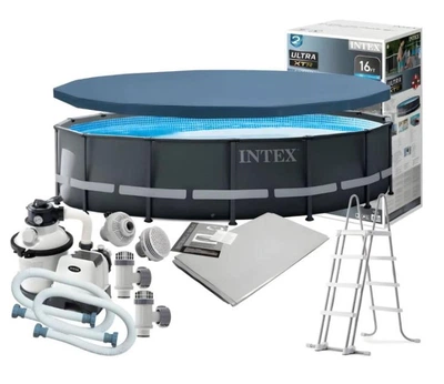 Каркасний басейн Intex 26326, пісочний насос 4500 л/год, сходи, тент, підстилка 488×122 см, 19 156 л