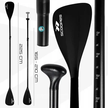 Складне весло 2в1 для SUP та каяка Scoopes BLADE 165–225 см, 4-секційне, регульоване, чорне