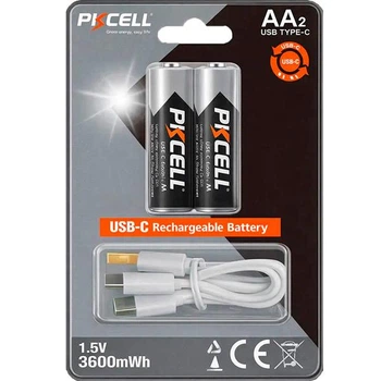 Акумулятори літієва батарейка PKcell USB-C 1,5 В AA 3600 мВт·ч