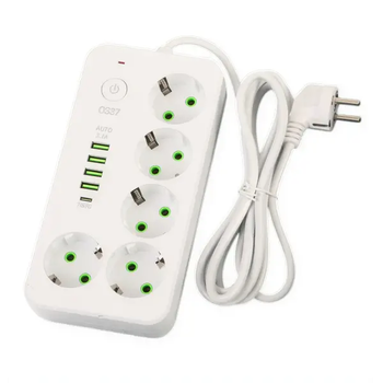 Сітковий фільтр-підовжувач 5 розеток 4 USB-A 1+USB Type-C на 3 метри, білий(HP-5-49)(WB)