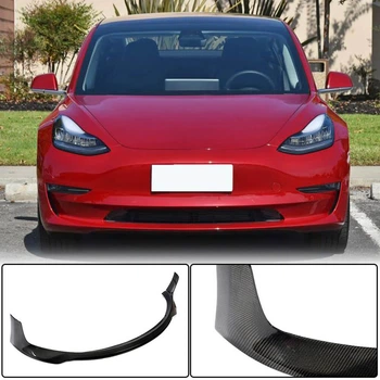 Накладка на передний бампер Lip V4 (2017-2023, Карбон) для Tesla Model 3 2017- гг