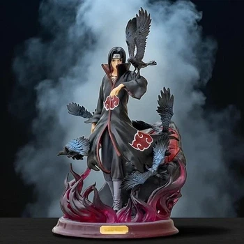 Большая фигурка Uchiha Itachi 29 см с воронами статуэтка Итачи Учиха из аниме Наруто на подставке из ПВХ пластика
