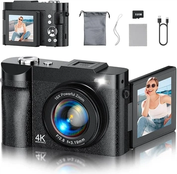 Цифрова камера 4K з відкидним екраном, 50 МП, зум 16X, карта 32гб
