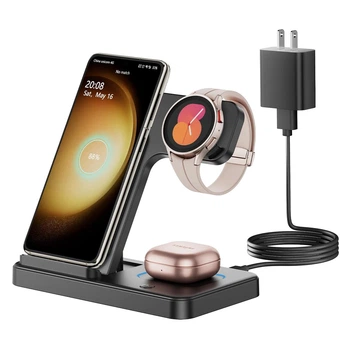 GEEKERA 3в1 Бездротова зарядна станція для Samsung Galaxy S/Note/Z Watch/Buds, складана, швидка зарядка