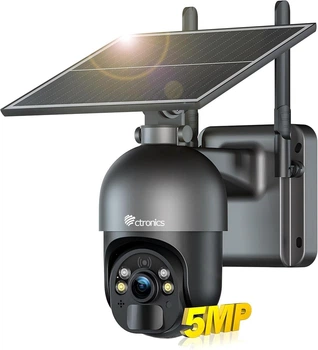 Сонячна камера безпеки Ctronics 3K 5MP, бездротова, 6W, автостеження, кольорова нічна зйомка