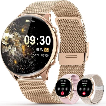 Жіночий смартгодинник 1.39", IP67, 120 режимів, SpO₂, пульс, цикл, сон, для iOS/Android, зол., срібл., 2 шт.
