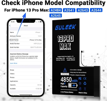 Акумулятор для iPhone 13 Pro Max 4850 мА·год, сумісна батарея з інструментами