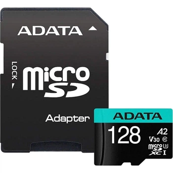 Карта памяти ADATA MicroSDXC Premier Pro 128Gb UHS-1 A2 V30S + SD адаптер (AUSDX128GUI3V30SA2-RA1) [162343]