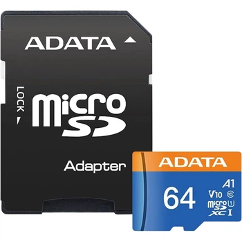 Карта памяти ADATA MicroSDXC Premier 64Gb Class 10 UHS-1 A2 + SD адаптер (AUSDX64GUICL10A1-RA1) [162345]