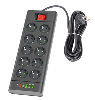 Сетевой фильтр-удлинитель QL-1116u 10 розеток 4-USB 2-Type-C черный