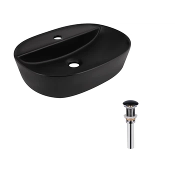 Раковина накладная 500x380x120 мм Qtap Scorpio Matt Black + Донный клапан PU03