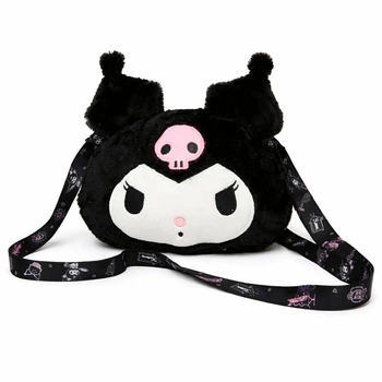 Сумка пухнаста підліткова дитяча через плече мессенджер Kuromi Sanrio 20x17x5 см Чорна