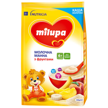 Молочна манна каша Milupa з фруктами, із 6 міс., 210 г