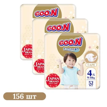Детские подгузники 156 шт Goo.N Premium Soft размер 4 (L) (9-14 кг)
