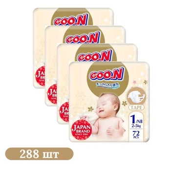Детские подгузники 288 шт Goo.N Premium Soft размер 1 (NB) (для младенцев до 5 кг)