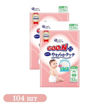 Детские подгузники 104 шт Goo.N Plus размер M (6-11 кг)