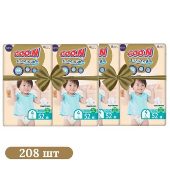 Детские подгузники 208 шт Goo.N Premium Soft размер 4 (L) (9-14 кг)