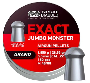 Кулі JSB Exact Jumbo Monster Grand 5.52 мм (1.85 г) 150 шт, надважкі, для потужної PCP 50-70 Дж