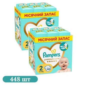 Дитячі підгузки 448 шт Pampers Premium Care розмір 2 (4-8 кг)