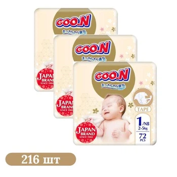 Детские подгузники 216 шт Goo.N Premium Soft размер 1 (NB) (для младенцев до 5 кг)