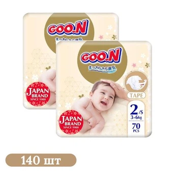 Детские подгузники 140 шт Goo.N Premium Soft размер 2(S) (3-6 кг)