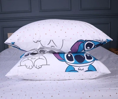 Наволочка Бязь Stitch Love 40*60 см Белый/Голубой